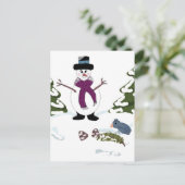 Sneeuwman in het bos briefkaart (Staand voorkant)