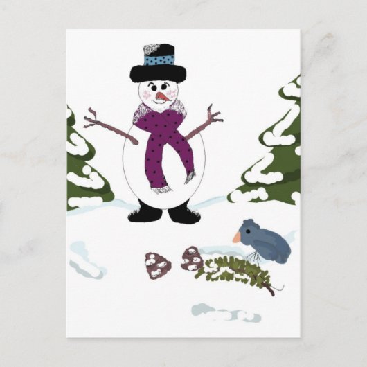 Sneeuwman in het bos briefkaart (Voorkant)