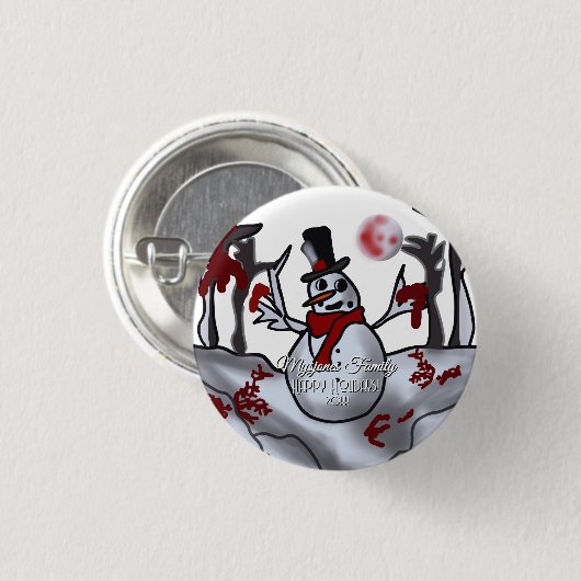 Sneeuwman in het griezelige vakantiebos ronde button 3,2 cm (Voorkant /achterkant)