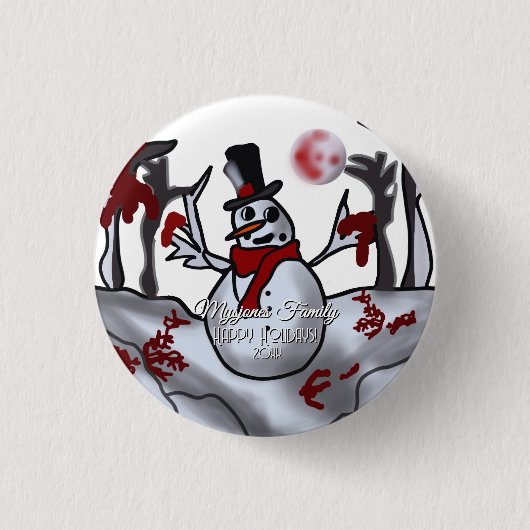 Sneeuwman in het griezelige vakantiebos ronde button 3,2 cm (Voorkant)