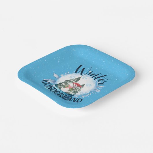 Sneeuwman in het sneeuwWereldbol Papieren Bordje (Gebogen)