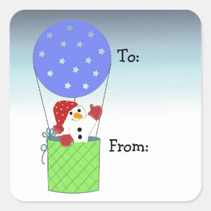 Sneeuwman in hete luchtballon vierkante sticker