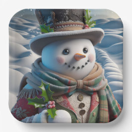 Sneeuwman in hoge hoed en sjaal, Kerstmis, Auteur Papieren Bordje