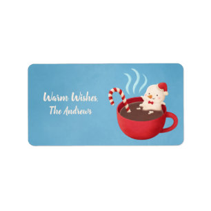 Sneeuwman in Hot Cacao Warm Wishes Kerstlabels Etiket