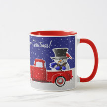 Sneeuwman in kleine rode truck en Boerderij huis