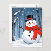 Sneeuwman in koud bos met rode sjaal briefkaart (Voorkant / Achterkant)