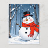 Sneeuwman in koud bos met rode sjaal briefkaart (Voorkant)