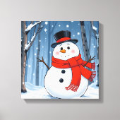 Sneeuwman in koud bos met rode sjaal canvas afdruk (Voorkant)