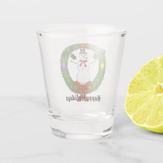 Sneeuwman in krans geschoten glas (Achterkant)