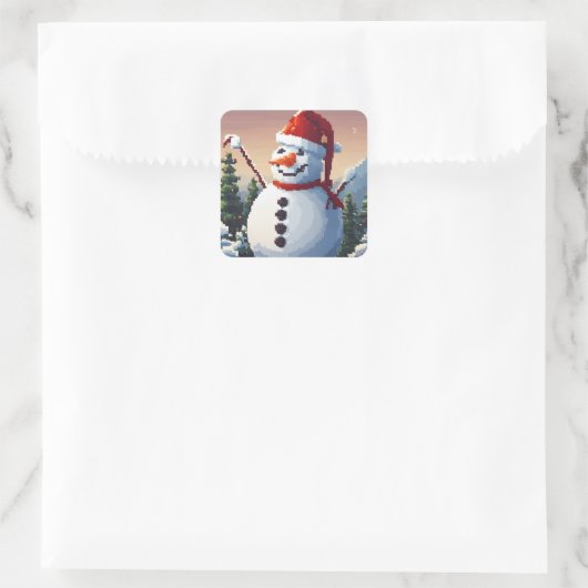 Sneeuwman in pixel vierkante sticker (Tas)