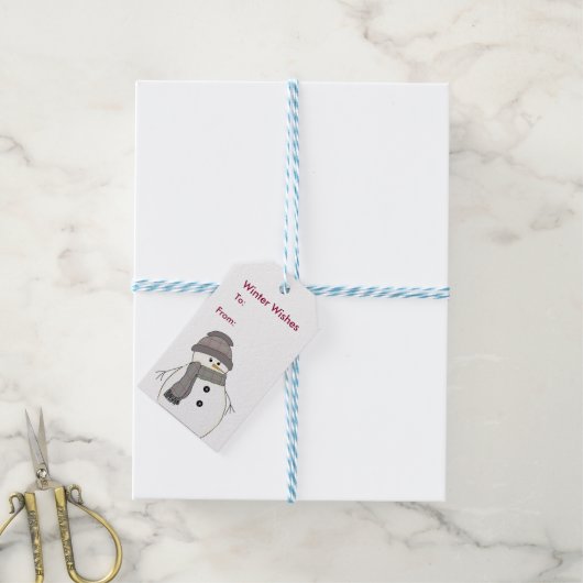 Sneeuwman in Plaid Cadeaulabel (Met Touw)