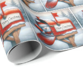 Sneeuwman in rode brievenbus met aangepaste achter cadeaupapier (Rol Hoek)