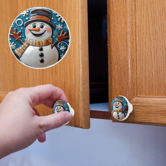 Sneeuwman in Sneeuw Kerstmis Keramische Knop