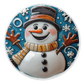 Sneeuwman in Sneeuw Kerstmis Keramische Knop (Voorkant)