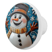 Sneeuwman in Sneeuw Kerstmis Keramische Knop (Rechts)