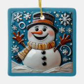 Sneeuwman in Sneeuwkerst Keramisch Ornament (Voorkant)