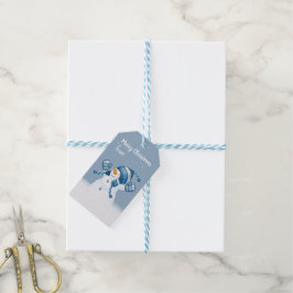 Sneeuwman in sneeuwvlokken cadeaulabel