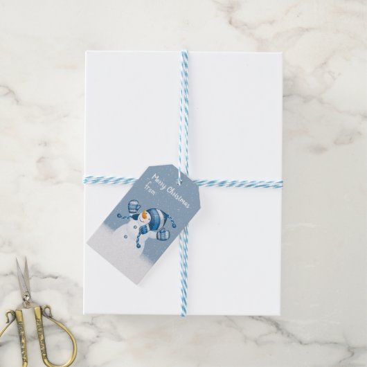 Sneeuwman in sneeuwvlokken cadeaulabel (Met Touw)