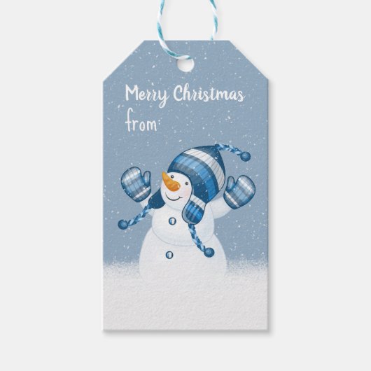 Sneeuwman in sneeuwvlokken cadeaulabel (Voorkant)