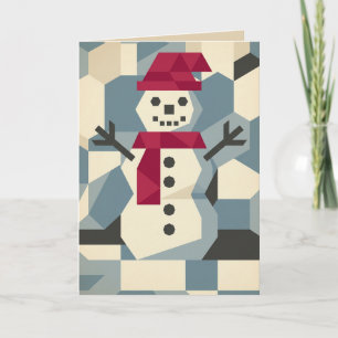 Sneeuwman in Vector Blok Kerstkaart Feestdagen Kaart
