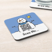 Sneeuwman in zonneschijn met QR-code Bier Onderzetter (Linkerzijde)