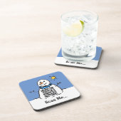 Sneeuwman in zonneschijn met QR-code Bier Onderzetter (Rechterzijde)
