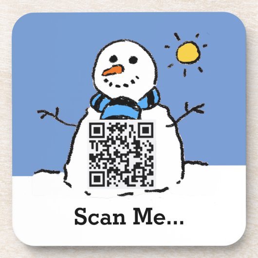 Sneeuwman in zonneschijn met QR-code Bier Onderzetter (Voorkant)