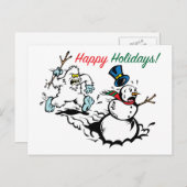 Sneeuwman Jacht Prettige Feestdagen Ansichtkaart (Voorkant / Achterkant)