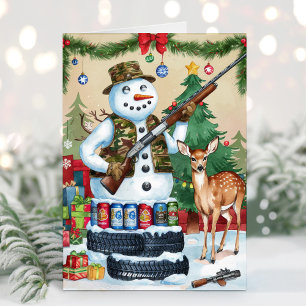 Sneeuwman Jager Grappige Redneck Kerstkaart Feestdagen Kaart