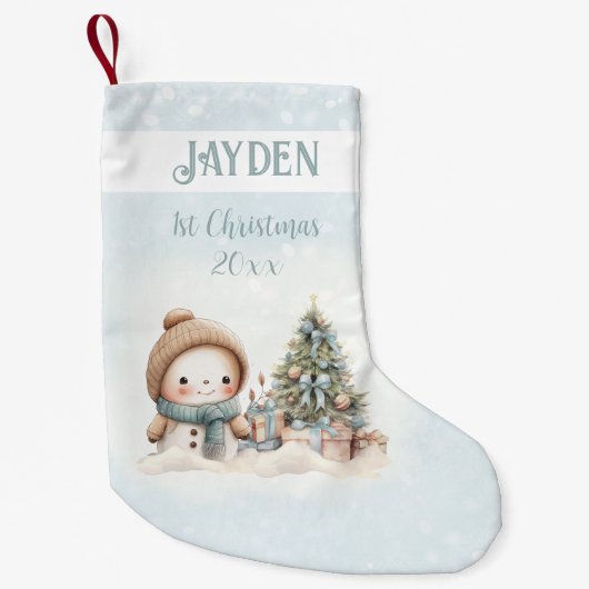  Sneeuwman Jongen Blauw 1e Kerstmis Kous Kleine Kerstsok (Voorkant)