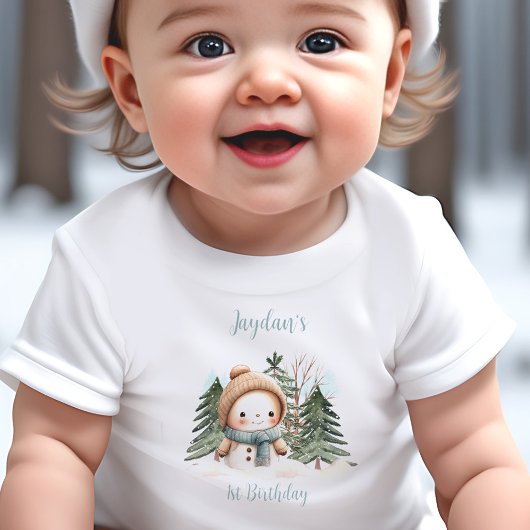 Sneeuwman Jongen Blauw Naam 1e Verjaardag