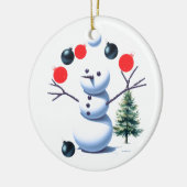 Sneeuwman Jongleert met Kerstballen Keramisch Ornament (Links)
