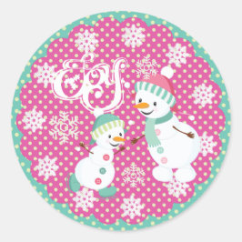 Sneeuwman Joy Christmas Sneeuwvlokken Ronde Sticke Sticker