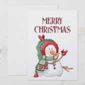 Sneeuwman Kardinaal Vogel Winter Kerstmis Feestdagenkaart (Voorkant / Achterkant)