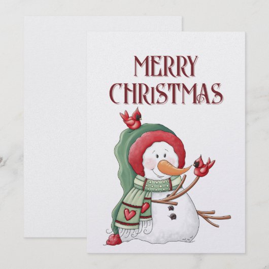 Sneeuwman Kardinaal Vogel Winter Kerstmis Feestdagenkaart (Voorkant / Achterkant)
