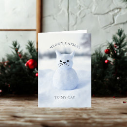 Sneeuwman Kat Meowy Kerstmis Kerstkaart Feestdagen Kaart