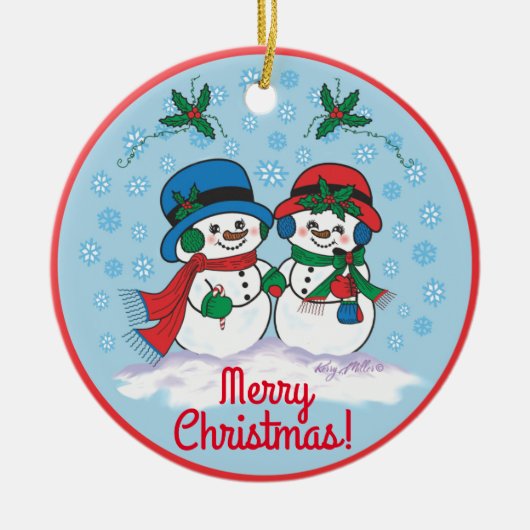 Sneeuwman Keramisch Ornament (Voorkant)