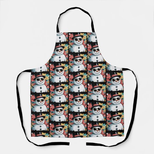 Sneeuwman Kerst Brushstroke Splatter Cool Winter Schort (Voorkant)