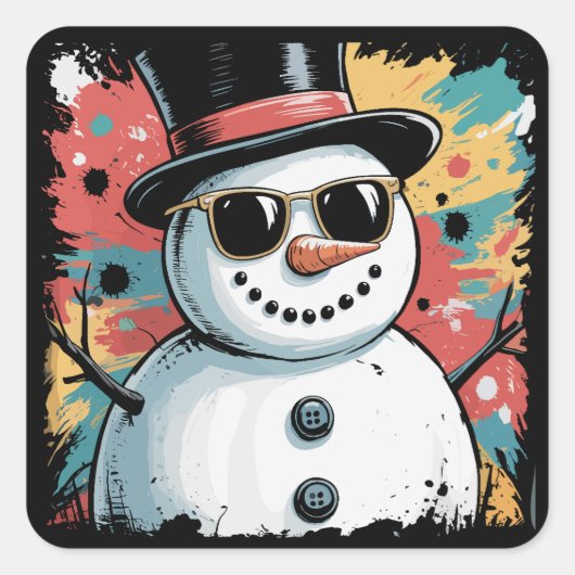 Sneeuwman Kerst Brushstroke Splatter Cool Winter Vierkante Sticker (Voorkant)