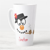 Sneeuwman Kerst Cartoon Gezichtsnaam Latte Mok (Linkerhoek)