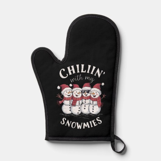 Sneeuwman Kerst Chillin Met Mijn Sneeuwmies Gift Ovenwant (Voorkant)