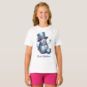 Sneeuwman Kerst Elegante Winter Feestdagen Meisjes T-shirt (Voorkant volledig)