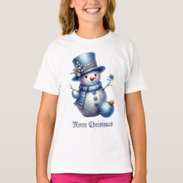 Sneeuwman Kerst Elegante Winter Feestdagen Meisjes T-shirt