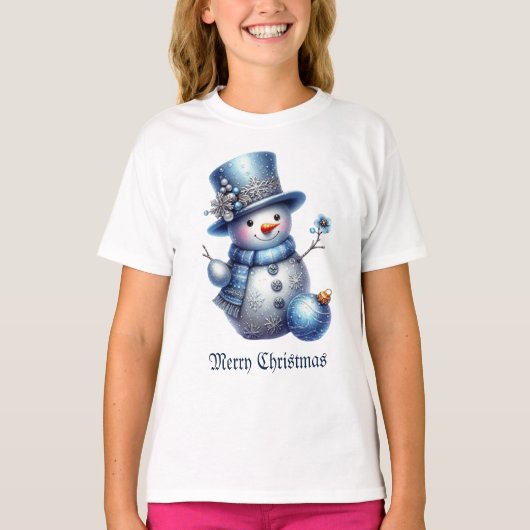 Sneeuwman Kerst Elegante Winter Feestdagen Meisjes T-shirt (Voorkant)