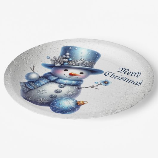 Sneeuwman Kerst Elegante Winter Feestdagen Papieren Bordje (Gekanteld)