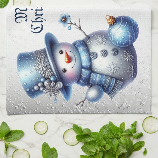 Sneeuwman Kerst Elegante Winter Feestdagen Theedoek (Gevouwen)