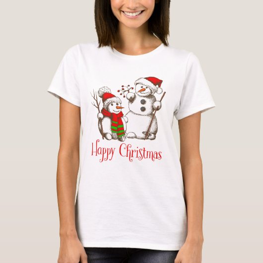  sneeuwman kerst en vrolijke kerst t-shirt (Voorkant)