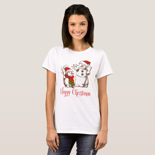  sneeuwman kerst en vrolijke kerst t-shirt (Voorkant volledig)