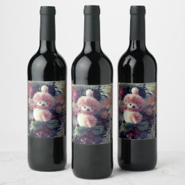 Sneeuwman Kerst Eten & Drinken Label Wijn Etiket