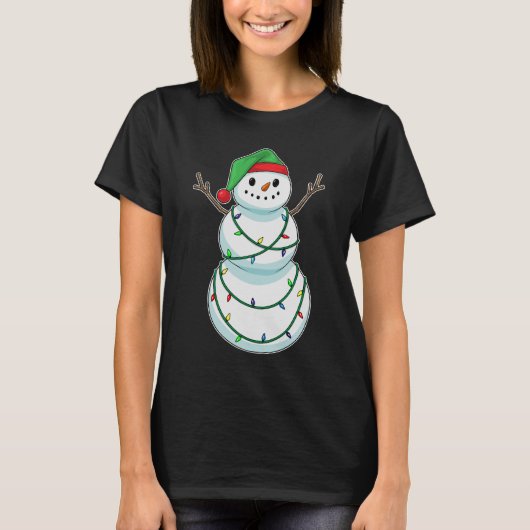 Sneeuwman Kerst Fairy lichten T-shirt (Voorkant)